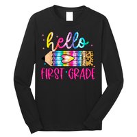 Hello First Grade Leopard Tie Dye Pencil Long Sleeve Shirt