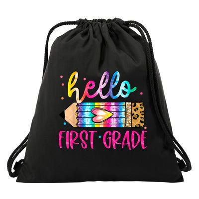 Hello First Grade Leopard Tie Dye Pencil Drawstring Bag