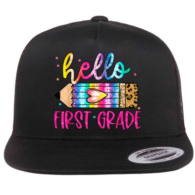 Hello First Grade Leopard Tie Dye Pencil Flatbill Hat