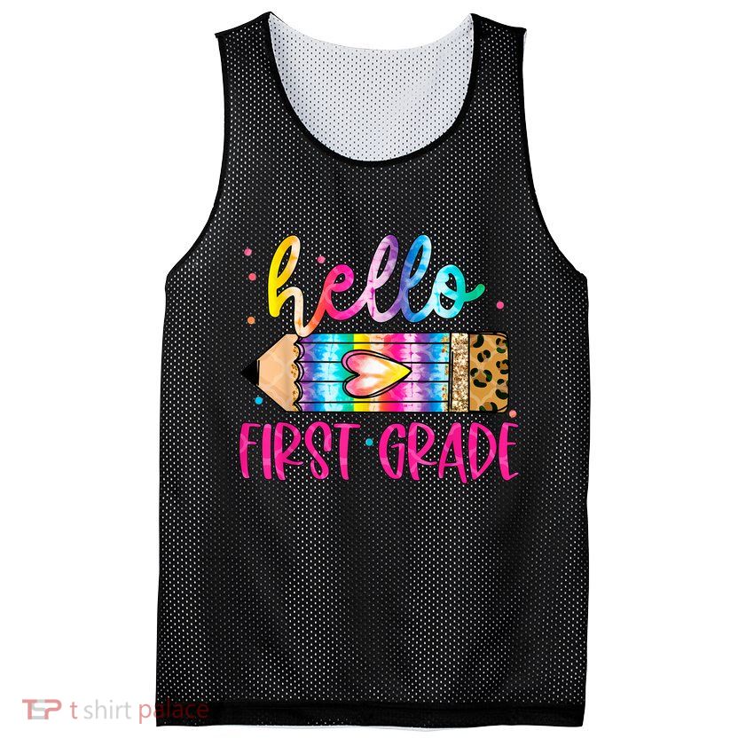 Hello First Grade Leopard Tie Dye Pencil Mesh Reversible Basketball Jersey Tank