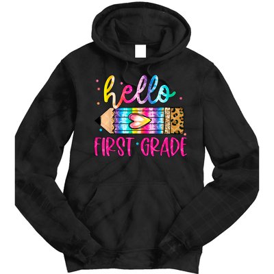 Hello First Grade Leopard Tie Dye Pencil Tie Dye Hoodie