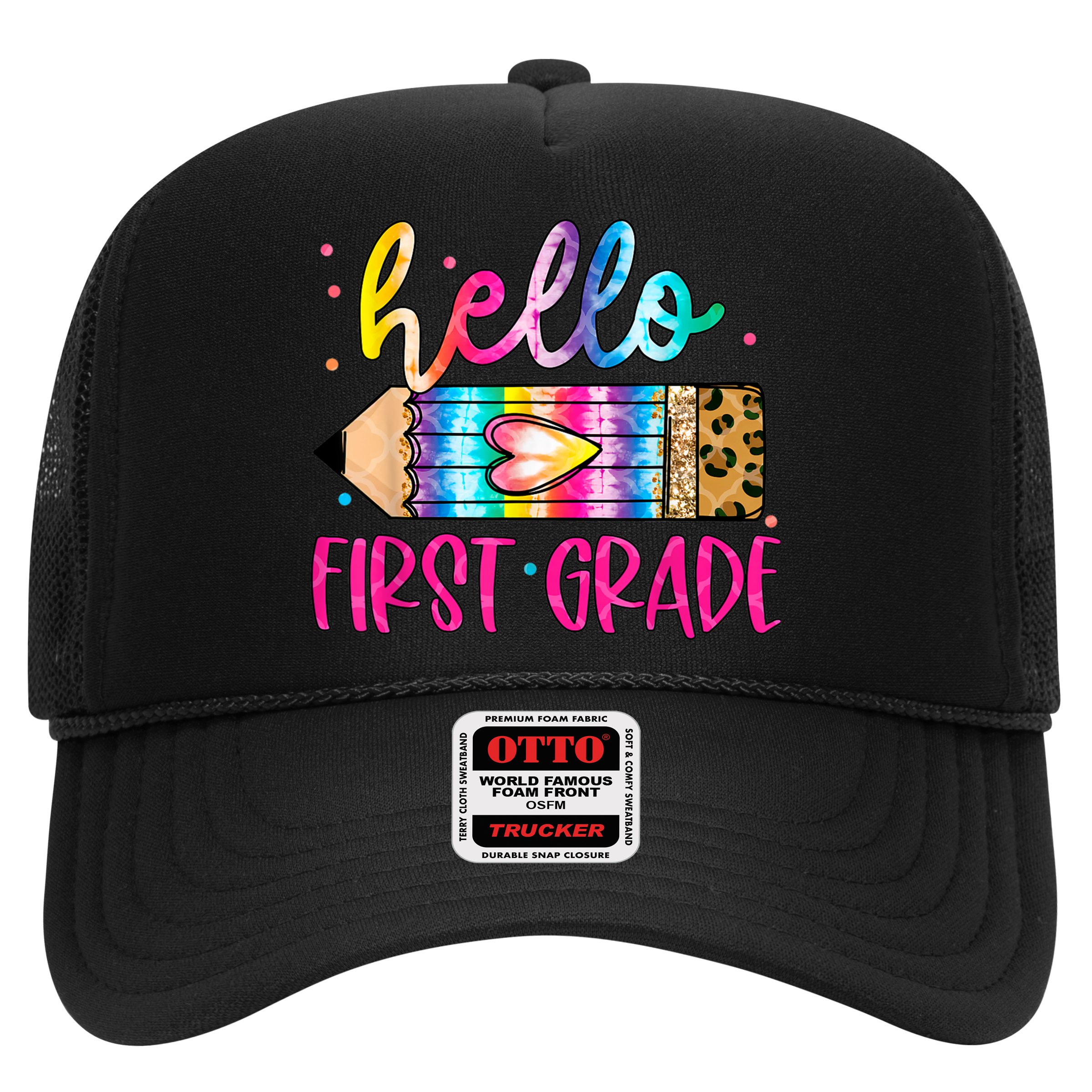 Hello First Grade Leopard Tie Dye Pencil Hat