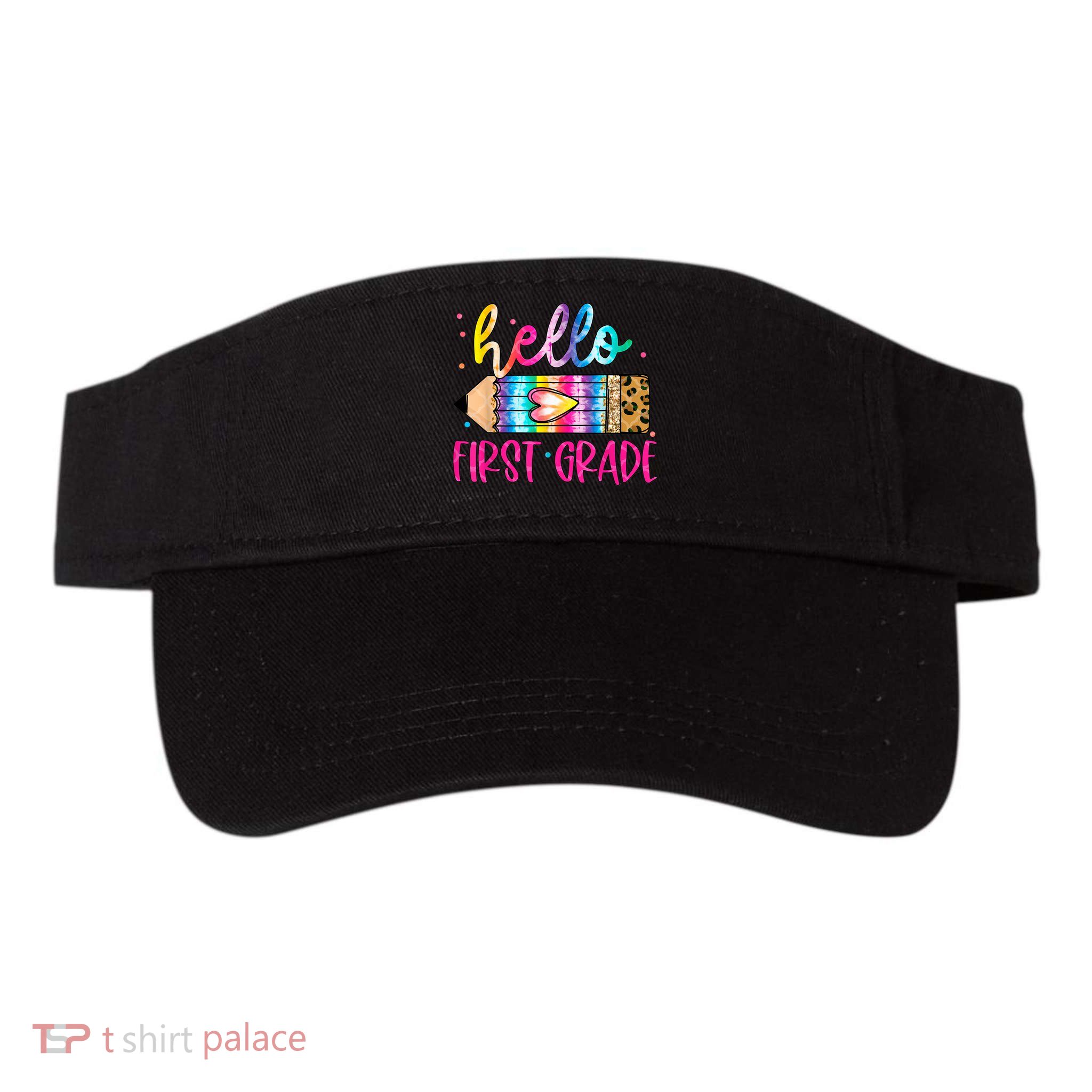Hello First Grade Leopard Tie Dye Pencil Visor