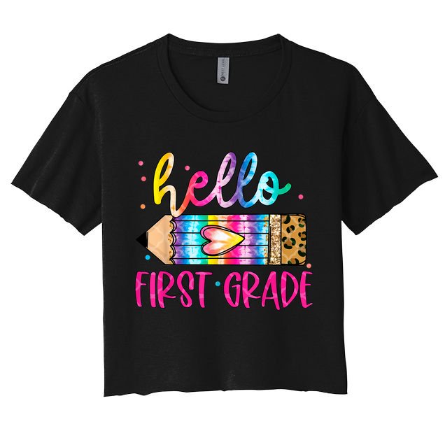 Hello First Grade Leopard Tie Dye Pencil Crop Top
