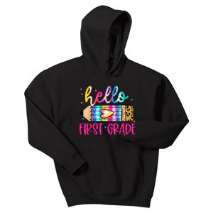 Hello First Grade Leopard Tie Dye Pencil Kids Hoodie