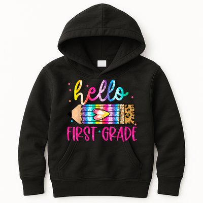 Hello First Grade Leopard Tie Dye Pencil Kids Hoodie