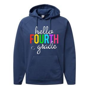 Hello Fourth Grade 4th First Day Of School Bright Teacher Performance Fleece Hoodie