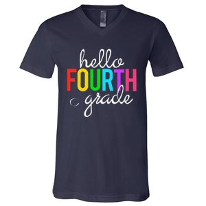 Hello Fourth Grade 4th First Day Of School Bright Teacher V-Neck T-Shirt