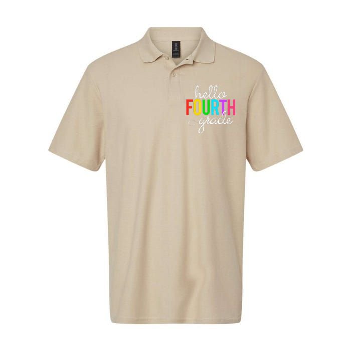 Hello Fourth Grade 4th First Day Of School Bright Teacher Softstyle Adult Sport Polo