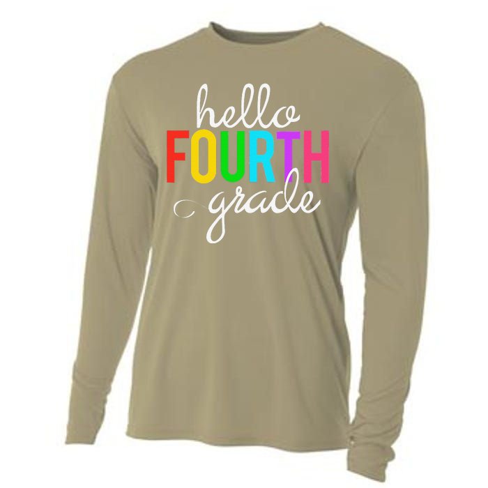 Hello Fourth Grade 4th First Day Of School Bright Teacher Cooling Performance Long Sleeve Crew