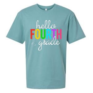 Hello Fourth Grade 4th First Day Of School Bright Teacher Sueded Cloud Jersey T-Shirt