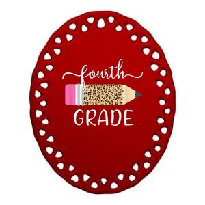 Hello Fourth Grade First Day Of School Leopard Print Ceramic Oval Ornament