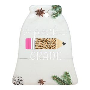 Hello Fourth Grade First Day Of School Leopard Print Ceramic Bell Ornament