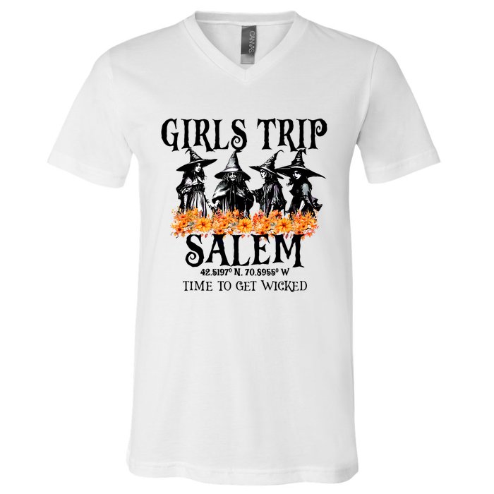 Halloween Funny Girl Trip Salem Time To Get Witch Gift V-Neck T-Shirt