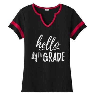 Hello Fourth Grade For 4th Graders Teachers Aides Ladies Halftime Notch Neck Tee