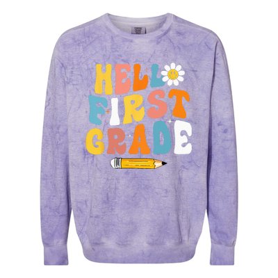 Hello First Grade Teachers Women Back To School Colorblast Crewneck Sweatshirt