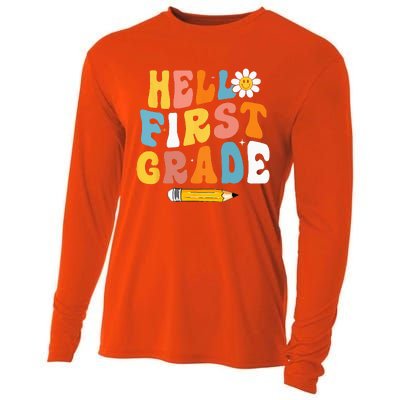 Hello First Grade Teachers Women Back To School Cooling Performance Long Sleeve Crew