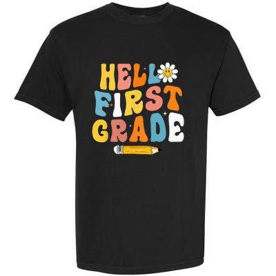 Hello First Grade Teachers Women Back To School Garment-Dyed Heavyweight T-Shirt