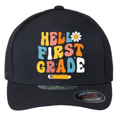 Hello First Grade Teachers Women Back To School Flexfit Unipanel Trucker Cap