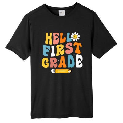 Hello First Grade Teachers Women Back To School Tall Fusion ChromaSoft Performance T-Shirt