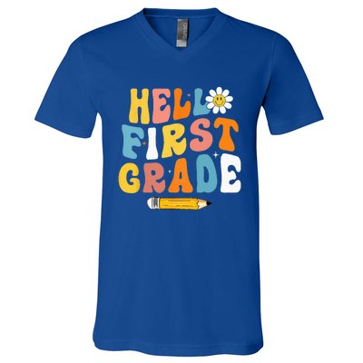 Hello First Grade Teachers Women Back To School V-Neck T-Shirt