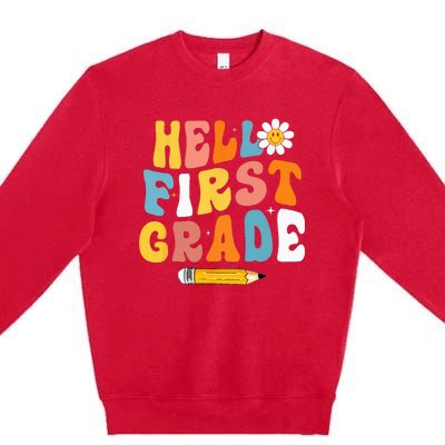 Hello First Grade Teachers Women Back To School Premium Crewneck Sweatshirt