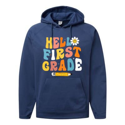 Hello First Grade Teachers Women Back To School Performance Fleece Hoodie