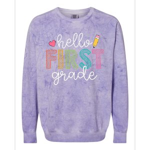 Hello First Grade Boy Girl Teacher Back To School 1st Grade Colorblast Crewneck Sweatshirt