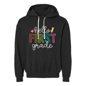 Hello First Grade Boy Girl Teacher Back To School 1st Grade Garment-Dyed Fleece Hoodie