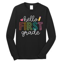 Hello First Grade Boy Girl Teacher Back To School 1st Grade Long Sleeve Shirt