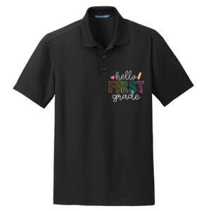 Hello First Grade Boy Girl Teacher Back To School 1st Grade Dry Zone Grid Polo