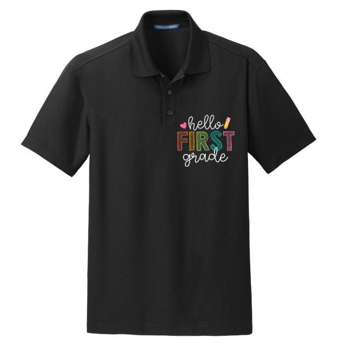 Hello First Grade Boy Girl Teacher Back To School 1st Grade Dry Zone Grid Polo