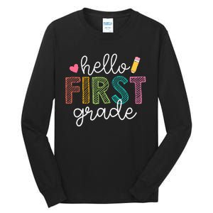 Hello First Grade Boy Girl Teacher Back To School 1st Grade Tall Long Sleeve T-Shirt