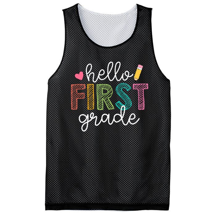 Hello First Grade Boy Girl Teacher Back To School 1st Grade Mesh Reversible Basketball Jersey Tank