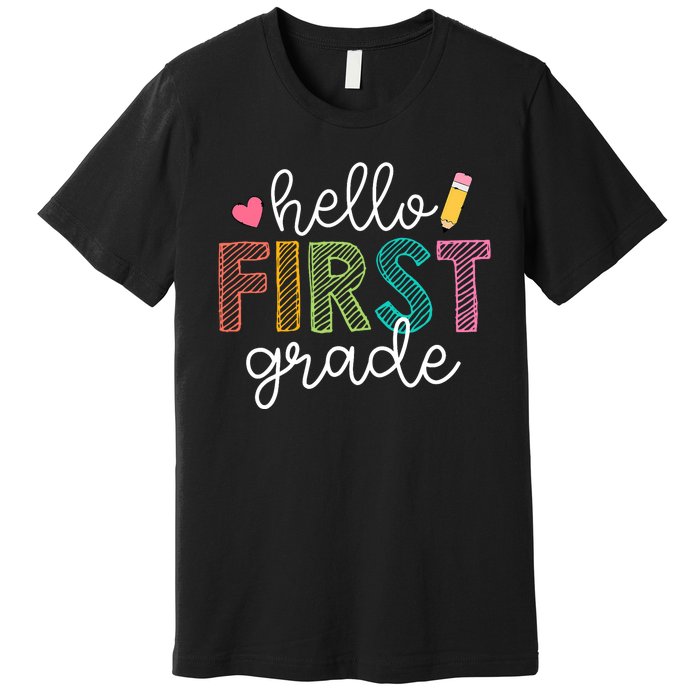 Hello First Grade Boy Girl Teacher Back To School 1st Grade Premium T-Shirt