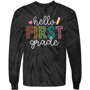 Hello First Grade Boy Girl Teacher Back To School 1st Grade Tie-Dye Long Sleeve Shirt