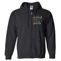 Hello First Grade Boy Girl Teacher Back To School 1st Grade Full Zip Hoodie