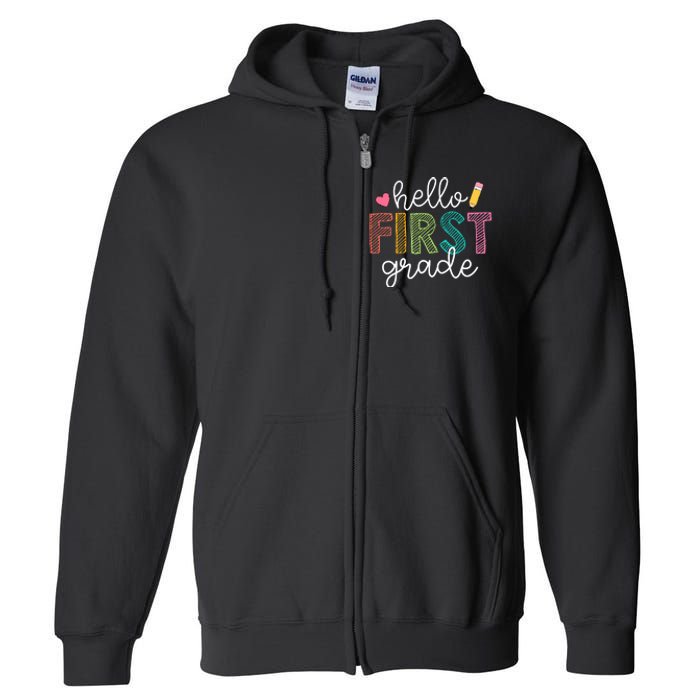 Hello First Grade Boy Girl Teacher Back To School 1st Grade Full Zip Hoodie