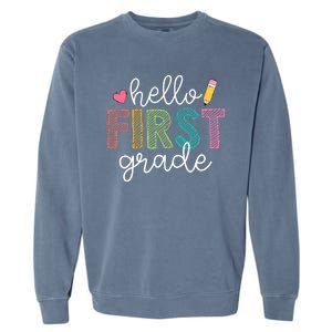 Hello First Grade Boy Girl Teacher Back To School 1st Grade Garment-Dyed Sweatshirt