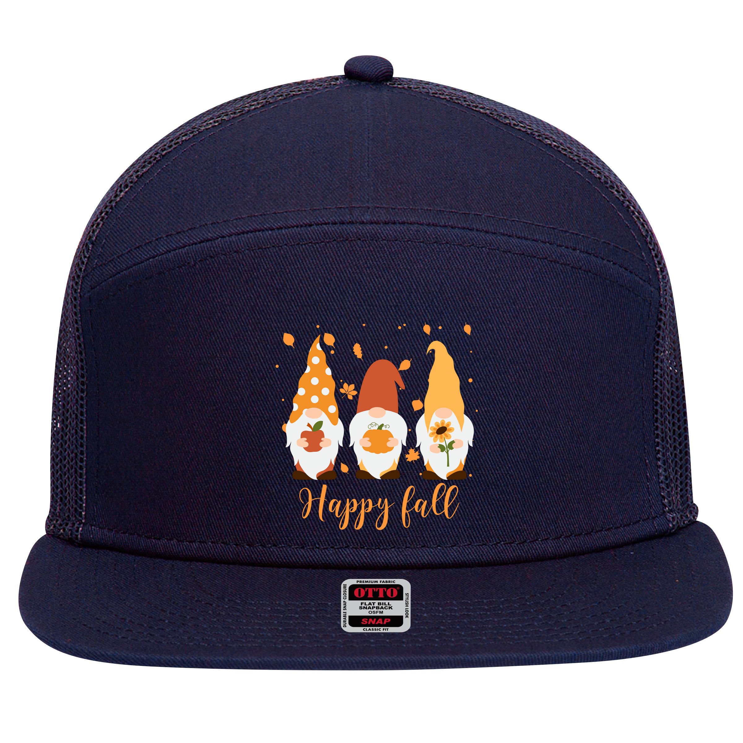 Happy Fall Gnome Festive Cute 7 Panel Mesh Trucker Snapback Hat
