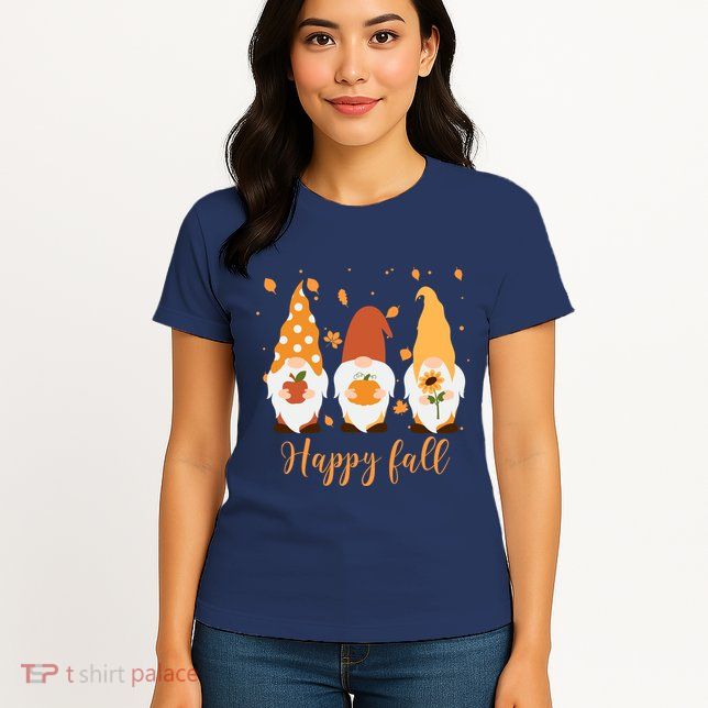 Happy Fall Gnome Festive Cute Womens T-Shirt