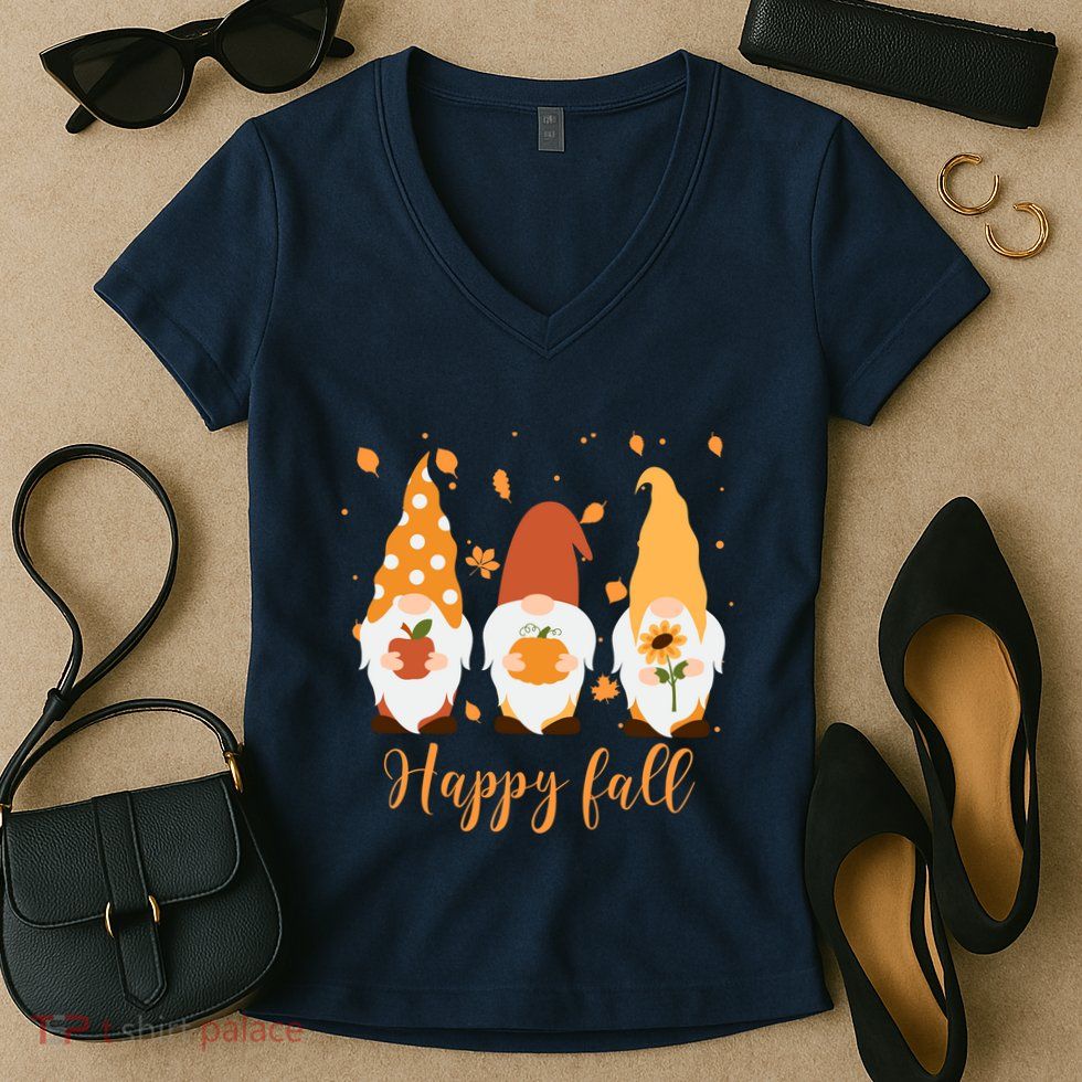 Happy Fall Gnome Festive Cute Women's V-Neck T-Shirt