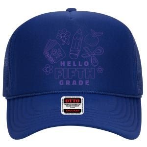 Hello Fifth Grade School High Crown Mesh Back Trucker Hat