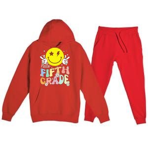 Hello Fifth Grade Hippie Smile Face 5th Grade Back To School Premium Hooded Sweatsuit Set