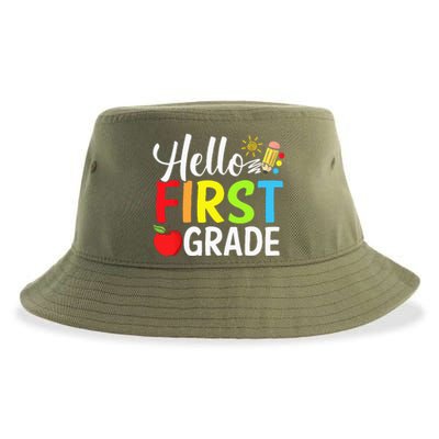 Hello First Grade Team 1st Grade Back To School Teacher Sustainable Bucket Hat