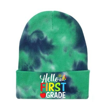 Hello First Grade Team 1st Grade Back To School Teacher Tie Dye 12in Knit Beanie