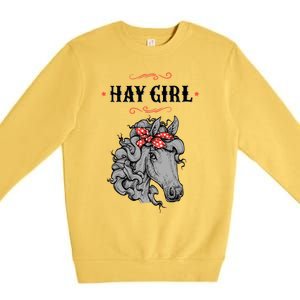 Horse Funny Gift For Girls And Women Horse With Bandana Hay Girl Cool Gift Premium Crewneck Sweatshirt