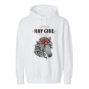 Horse Funny Gift For Girls And Women Horse With Bandana Hay Girl Cool Gift Garment-Dyed Fleece Hoodie