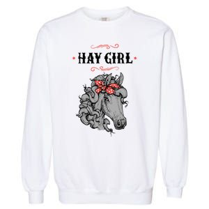 Horse Funny Gift For Girls And Women Horse With Bandana Hay Girl Cool Gift Garment-Dyed Sweatshirt