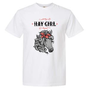 Horse Funny Gift For Girls And Women Horse With Bandana Hay Girl Cool Gift Garment-Dyed Heavyweight T-Shirt